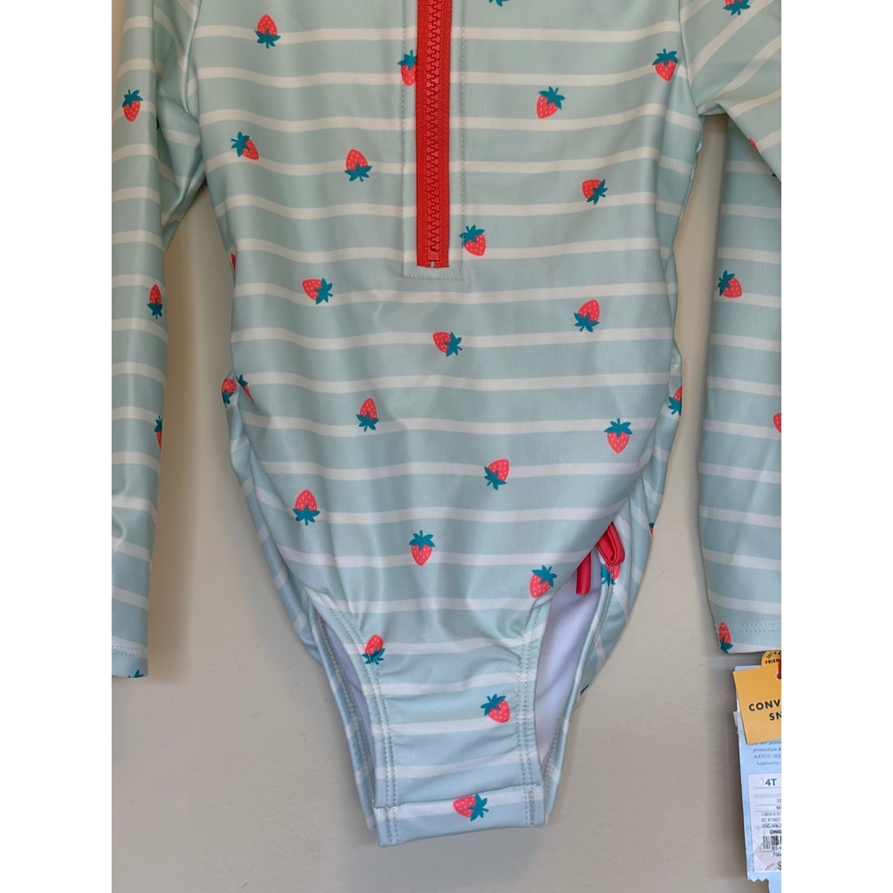 Cat & Jack Strawberry Stripe Rash Guard Swim Bathing Suit Toddler 4T NEW NWT - Picture 3 of 9